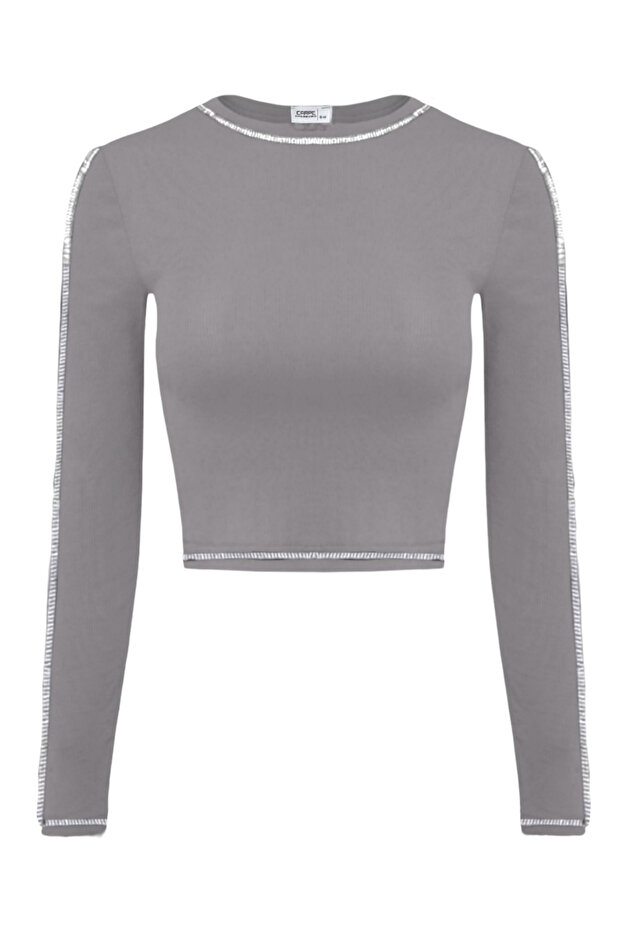 Basic Füme Ters Dikiş Tam Boy Bluz - 3