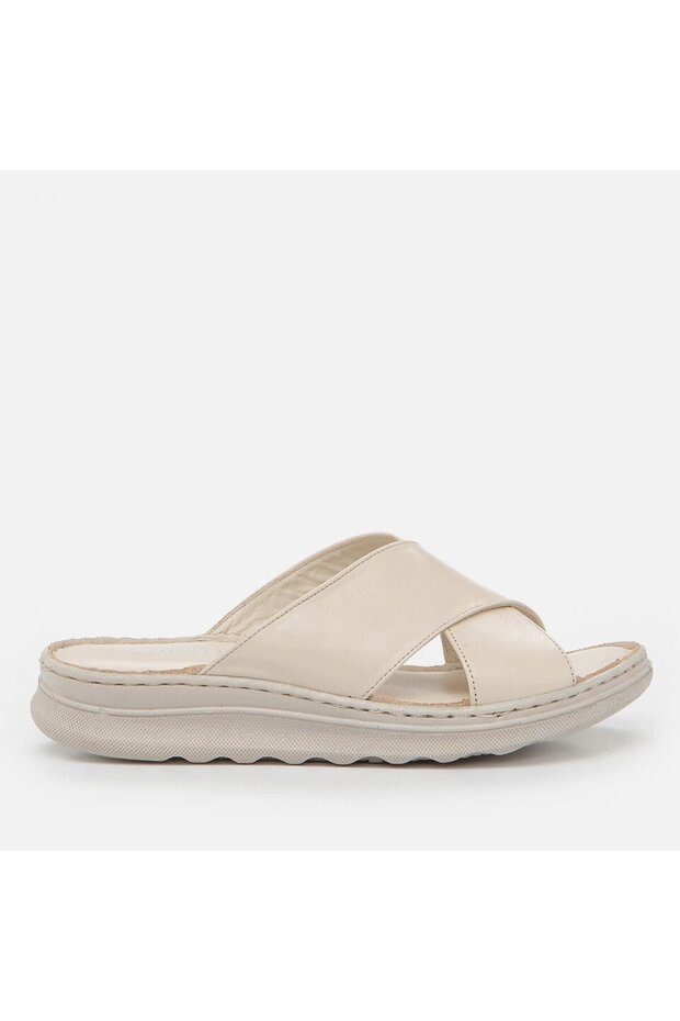 Genuine Leather Beige Women's Slippers