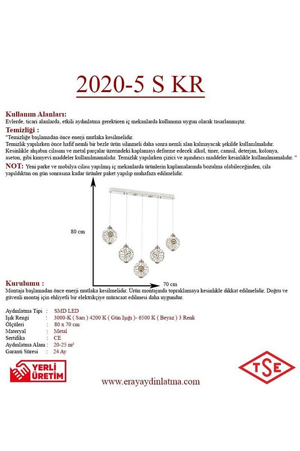 2020-5 Krom Powerled Sıralı 5 li Avize - 3