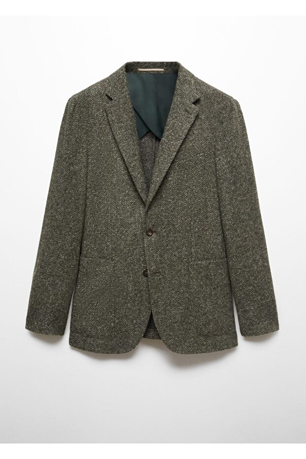 Herringbone Pattern Pure Wool Blazer - 3