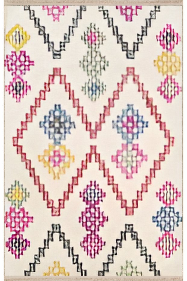 Pink Beige Themed Geometric Square Patterned Modern Decorative Carpet 1952