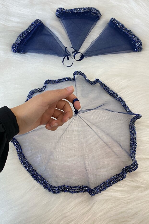 Navy Blue Bride Groom Handkerchief, Wedding Halay Bridesmaid Henna Circumcision Handkerchief, Glass Beads and Sequins Printed