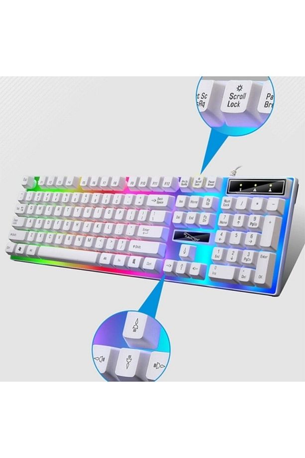 Ally G21b Usb Led Işıklı Oyuncu Klavye Ve Mouse Set Beyaz - 3