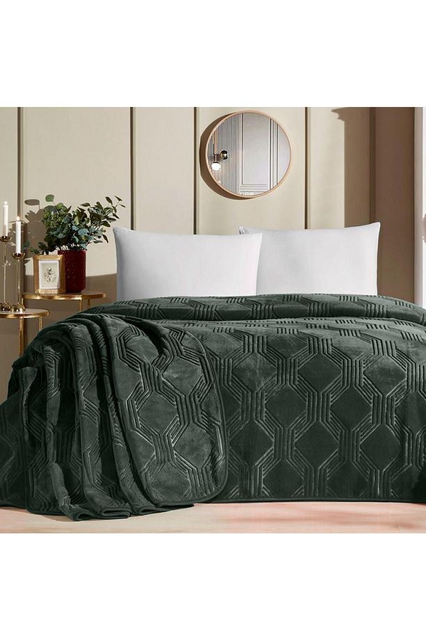 Trendy Art Deco Tek Kişilik Battaniye Haki 155x220 - 1