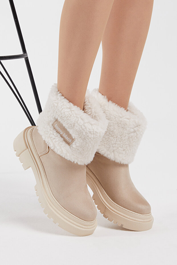 Női krémszínű velúr gyapjú kényelmes penészcsizma - 4