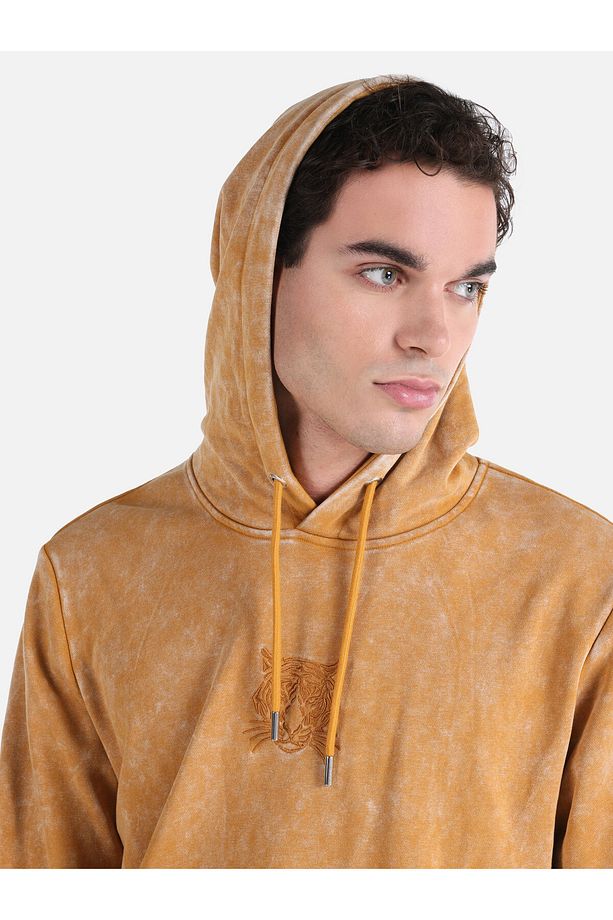 Regular Fit Baskılı Kapüşonlu Sarı Erkek Sweatshirt - 4