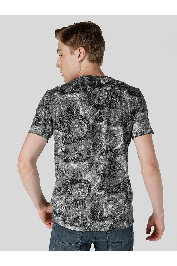 Regular Fit Bisiklet Yaka Baskılı Gri Erkek Kısa Kol Tişört - 4