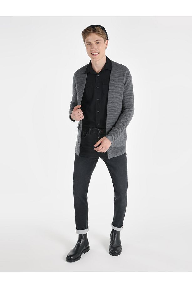 Regular Fit Cepli Gri Erkek Hırka - 3