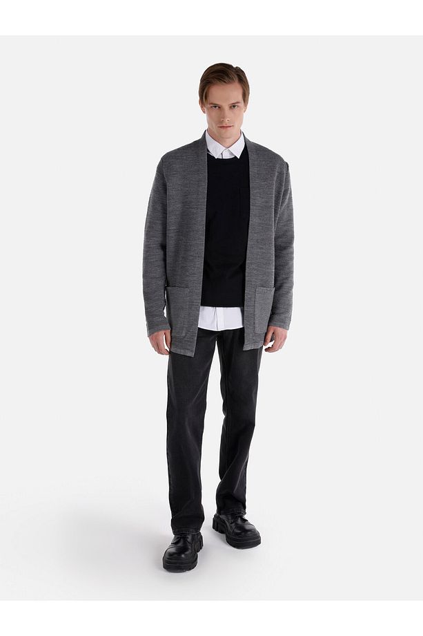 Regular Fit Cepli Gri Erkek Hırka - 7