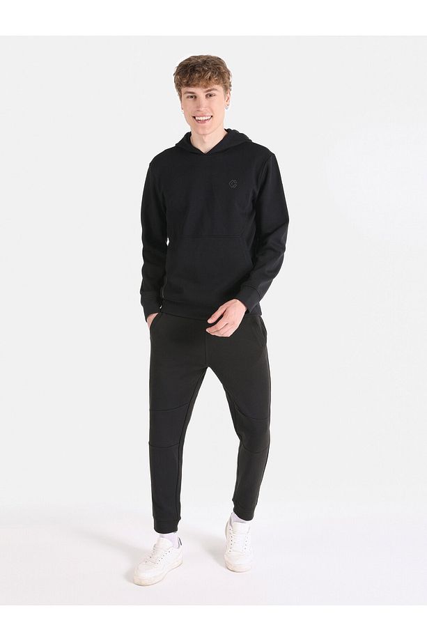 Regular Fit Baskılı Kapüşonlu Siyah Erkek Sweatshirt - 3
