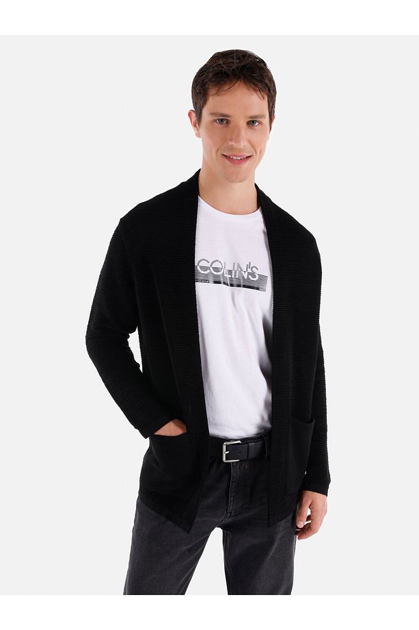 Regular Fit Cepli Siyah Erkek Hırka - 5