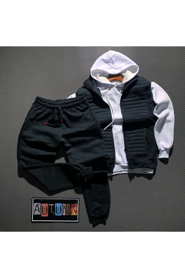 3-Piece Combination Vest Tracksuit Kangaroo Sweatshirt Winter