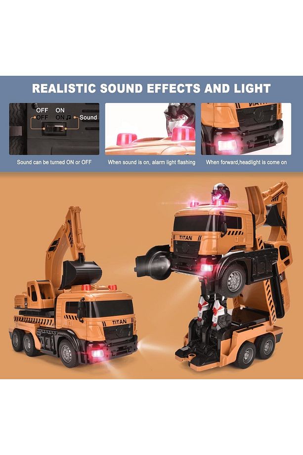 (yurt dışından)Hodlvant Transform Robot Araba Ekskavatör Oyuncak Kamyon, Tek Tuşla Deformasyon - 4