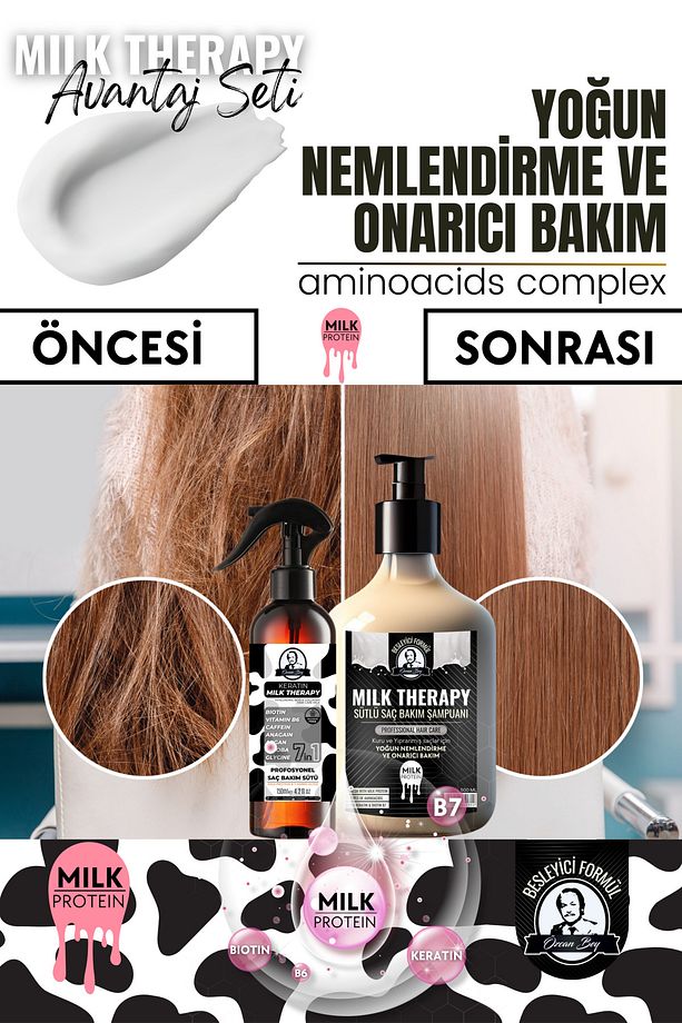 Milk Therapy Avantaj Seti Sütlü Milk Saç Şampuanı 500ml ve Sütlü Saç Bakım Keratin Fön Sütü 150ml - 3