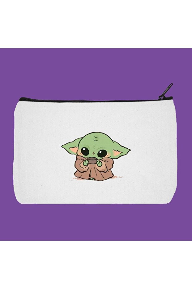Baby Yoda Printed Cloth Makeup Bag, Pen Holder, Handbag