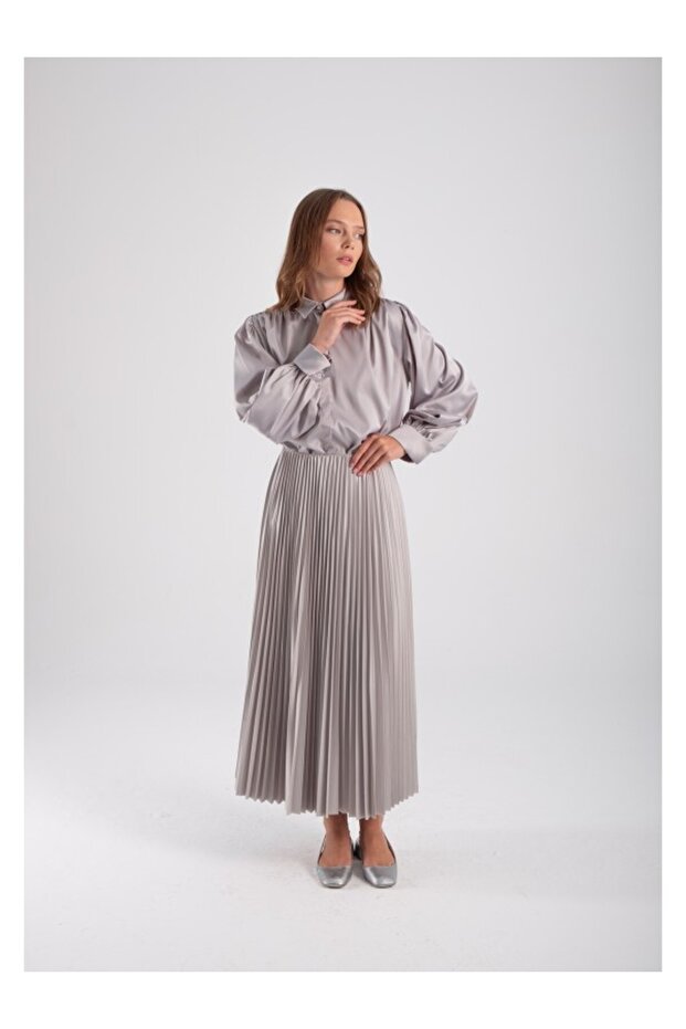 Piliseli Etek - Açık Gri - 2