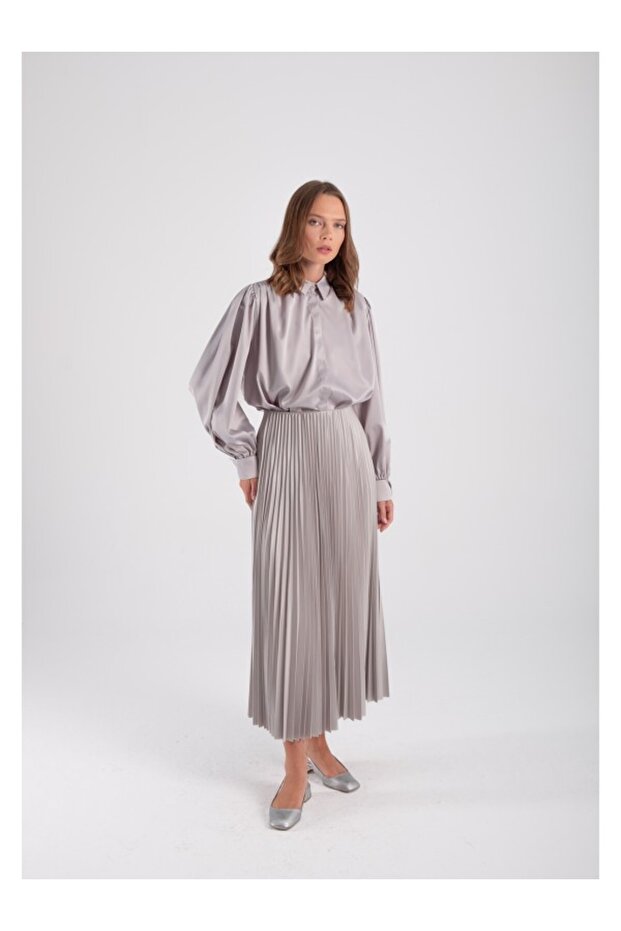 Piliseli Etek - Açık Gri - 3