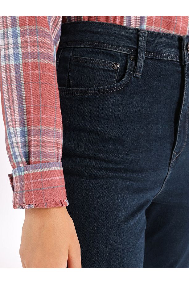 791 Monica Regular Fit Normal Bel Geniş Paça Koyu Mavi Kadın Pantolon - 6