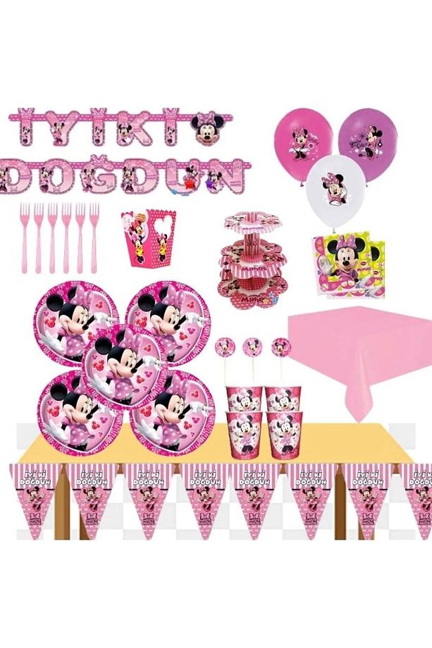 Minnie Mini Mouse Lüks Doğum Günü Parti Malzemeleri Seti 8 Kişilik Parti Konsepti - 1