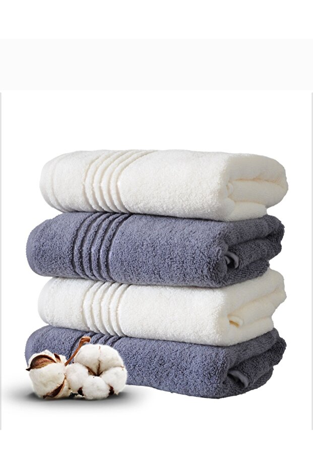 (4 Pieces) 100% Cotton 50x90cm Soft Hand and Face Towel Dark Gray Cream
