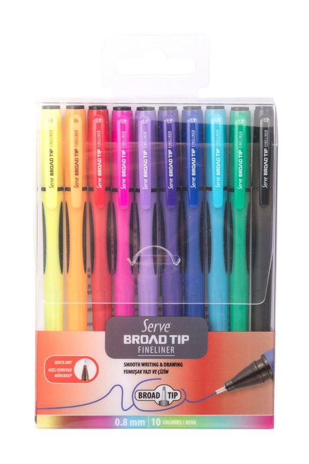 Broad Tip Fineliner Kalem 0.8mm 10 Renk Set - 1