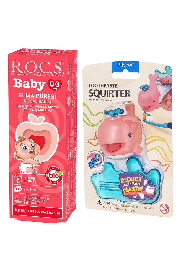 R.O.C.S. BABY 0-3 YAŞ ELMA PÜRESİ DİŞ MACUNU 45g ve DİŞ MACUNU SIKACAĞI-PEMBE YENİ AMBALAJ - 2