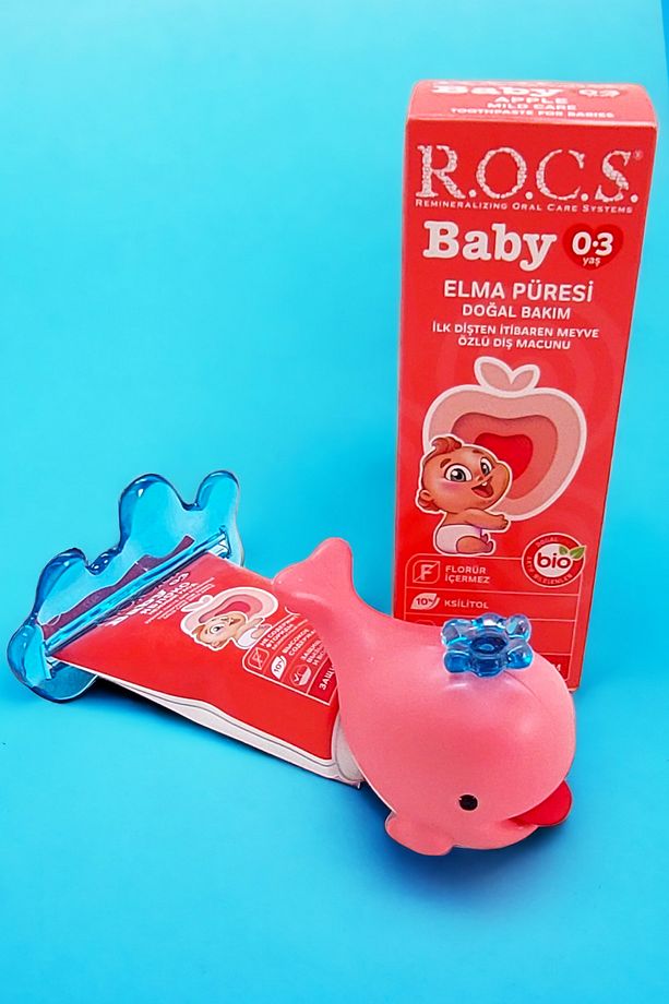 R.O.C.S. BABY 0-3 YAŞ ELMA PÜRESİ DİŞ MACUNU 45g ve DİŞ MACUNU SIKACAĞI-PEMBE YENİ AMBALAJ - 3