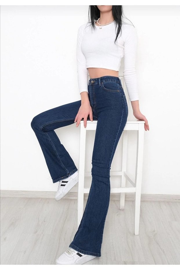 Serenay Women's 90's Navy Blue Spanish Leg High Waist Extra Lycra Jeans Jeans