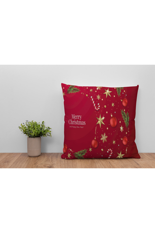 New Year Patterned Throw Pillow, New Year Themed Red Throw Pillow, Menesahome New Year Throw Pillow MerryChristmas
