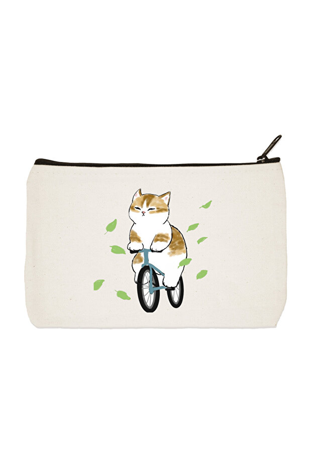 Biker Cat 3 Printed Cloth Makeup Bag, Pen Holder, Handbag, Wallet