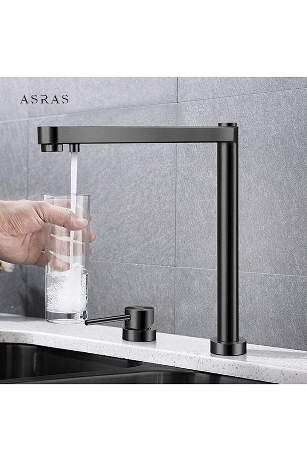 Mutfak Evye Bataryası Pencere Önü Dual Flow Arıtma Çıkışlı Asansörlü Yeni Sistem Mat Siyah Ithal - 1