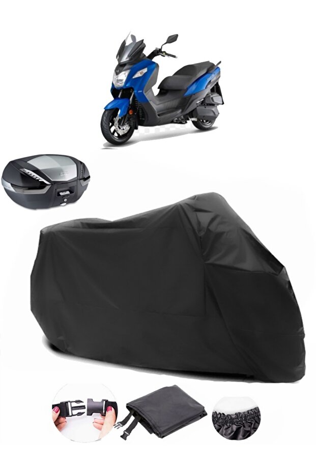 حقيبة خلفية متوافقة مع SYM Joymax Z 250، مشمع أسود للدراجات النارية، قماش متين مقاوم للماء
