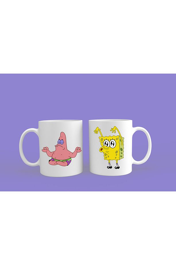 Sünger Bob 2'li Set Baskılı Kupa Bardak - 1