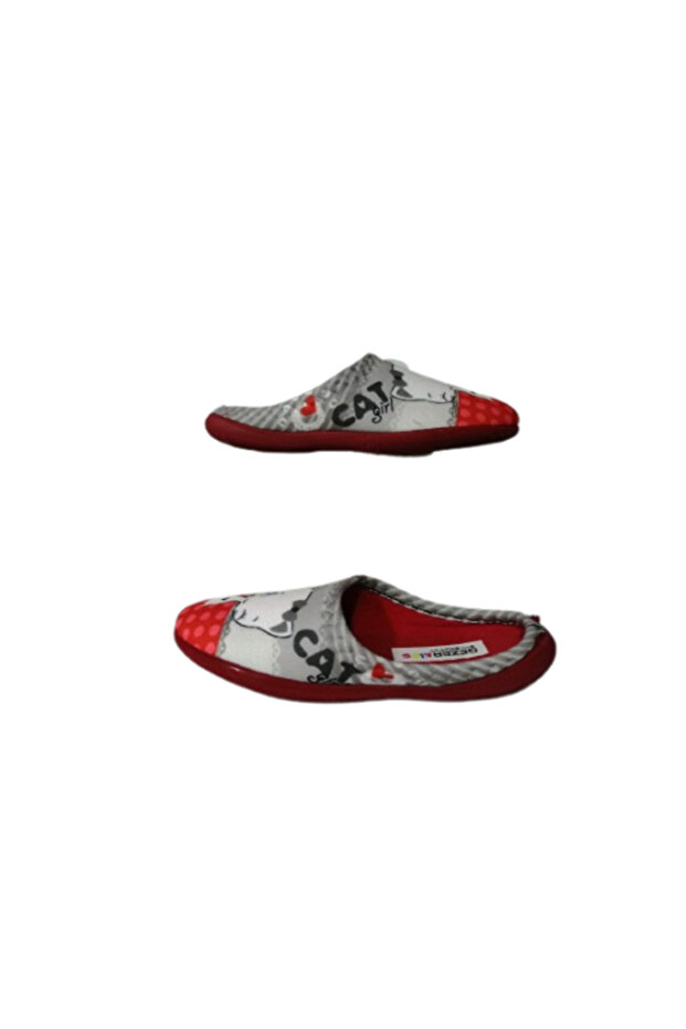 Girl's Gray-Red Cat Figured Indoor Ultra Light Non-Slip Sole Girl's Slippers
