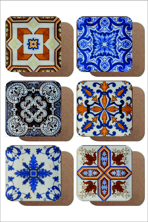 Mandala Themed Vintage Set of 6 Wooden Coasters