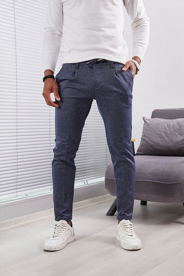 Kışlık Erkek Slım Fıt Yüksek Kaliteli Jogger Pantolon Likralı Pileli Duble Paça Örme kumaş - 7