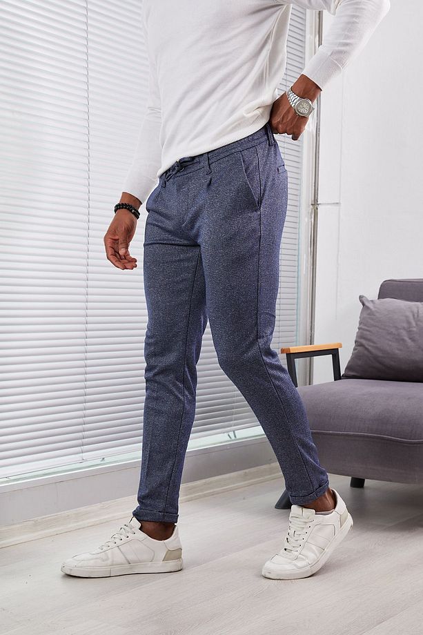 Kışlık Erkek Slım Fıt Yüksek Kaliteli Jogger Pantolon Likralı Pileli Duble Paça Örme kumaş - 1
