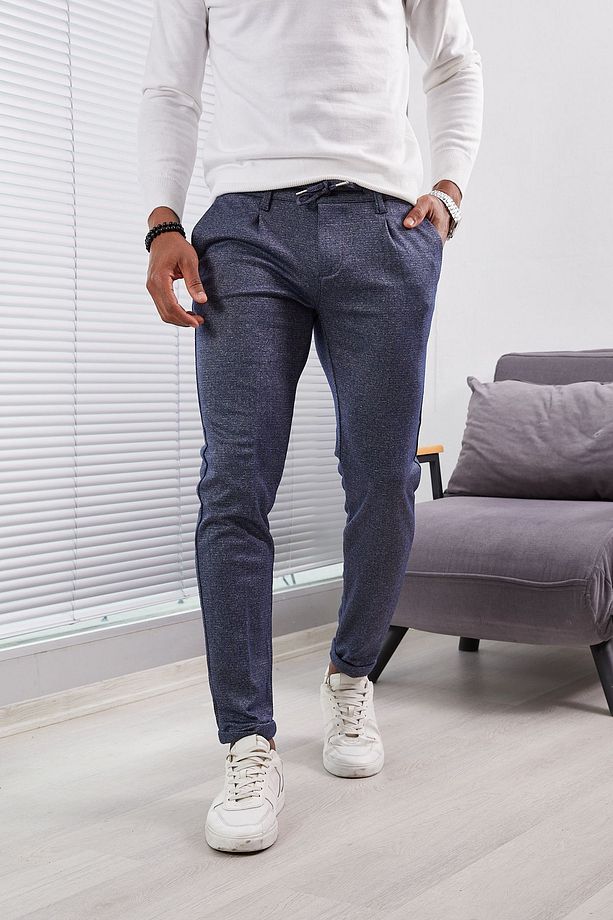 Kışlık Erkek Slım Fıt Yüksek Kaliteli Jogger Pantolon Likralı Pileli Duble Paça Örme kumaş - 5