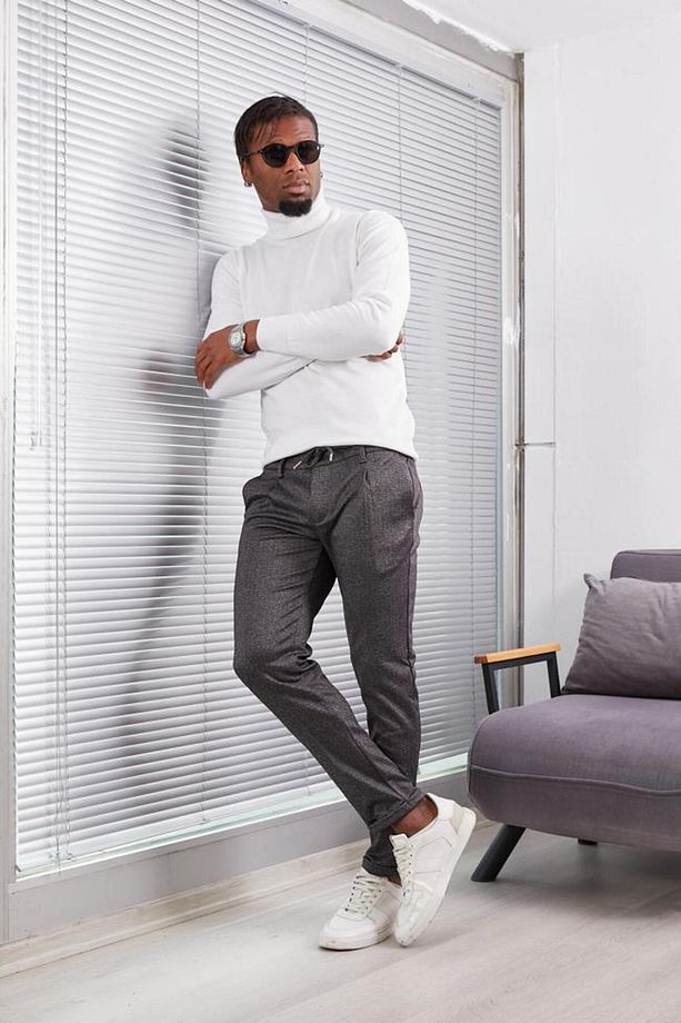 Kışlık Erkek Slım Fıt Yüksek Kaliteli Jogger Pantolon Likralı Pileli Duble Paça Örme kumaş - 3