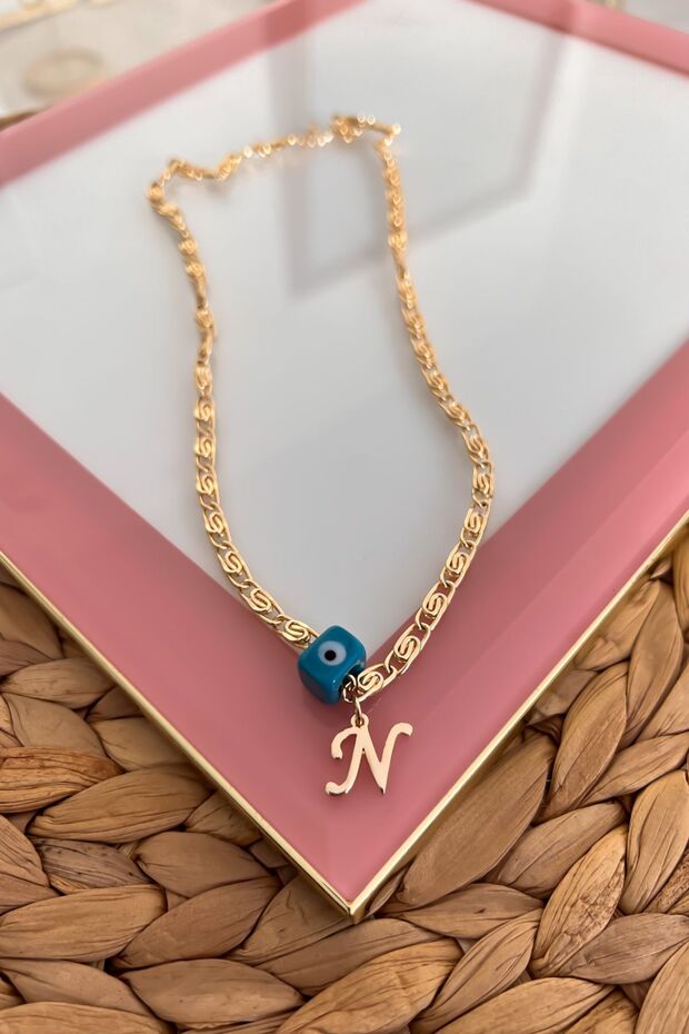 Nostalgia Beaded N Letter Scrunch Chain Necklace