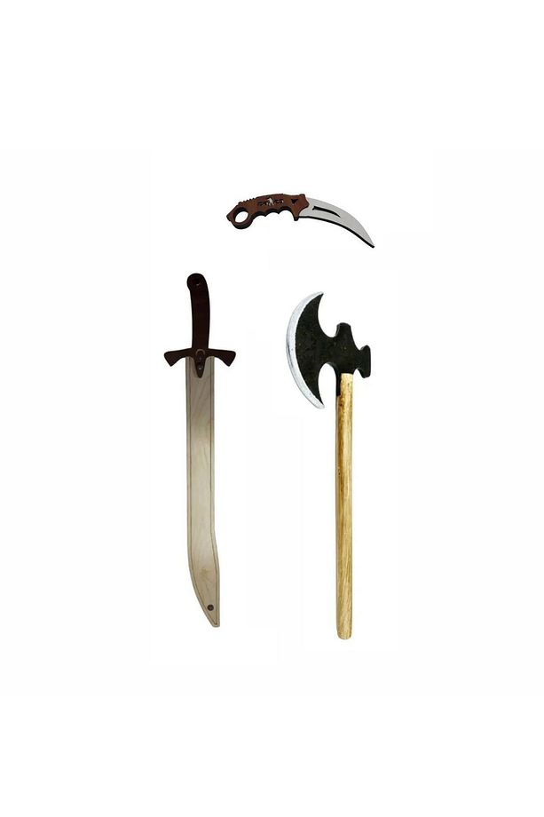 Süper 3'lü Set, Ahşap Kılıç + Balta + Karambit Seti - 1