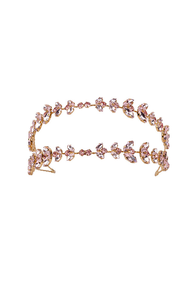 Alfa Model Double Row Bridal Hair Accessory Wedding Headband Gold-Pink