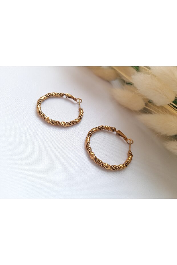 Steel Gold Twist Hoop Earrings