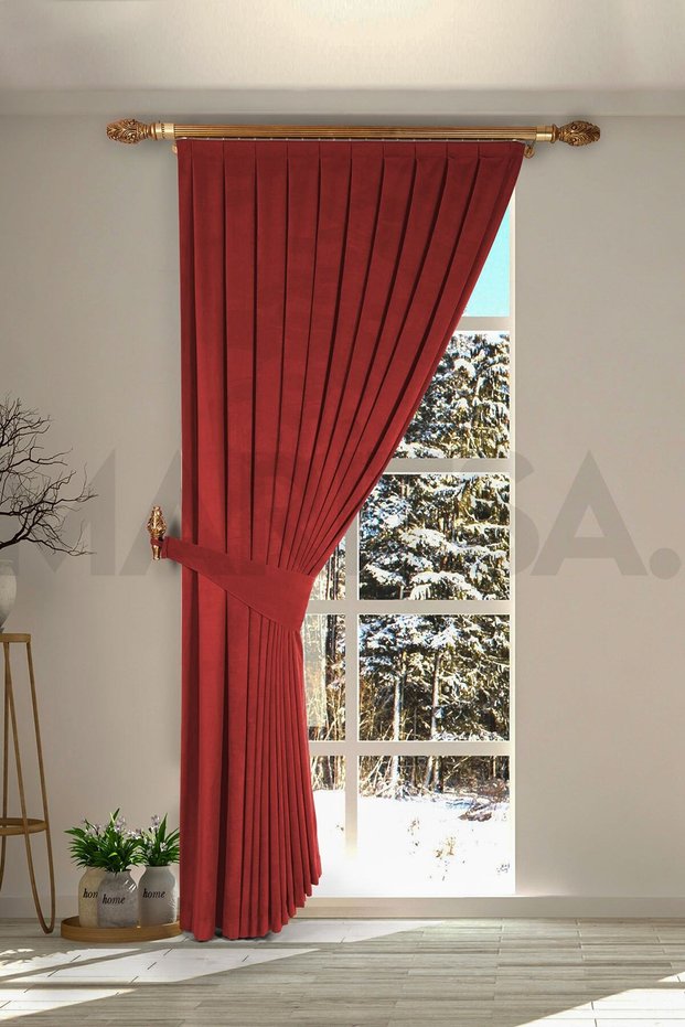 Nubuck Series Red Close Pleat (1x3) Single Wing Background Curtain