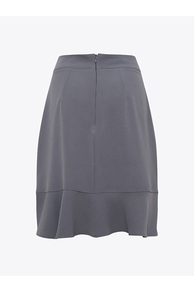 Volanlı Mini Etek - Gri - 2