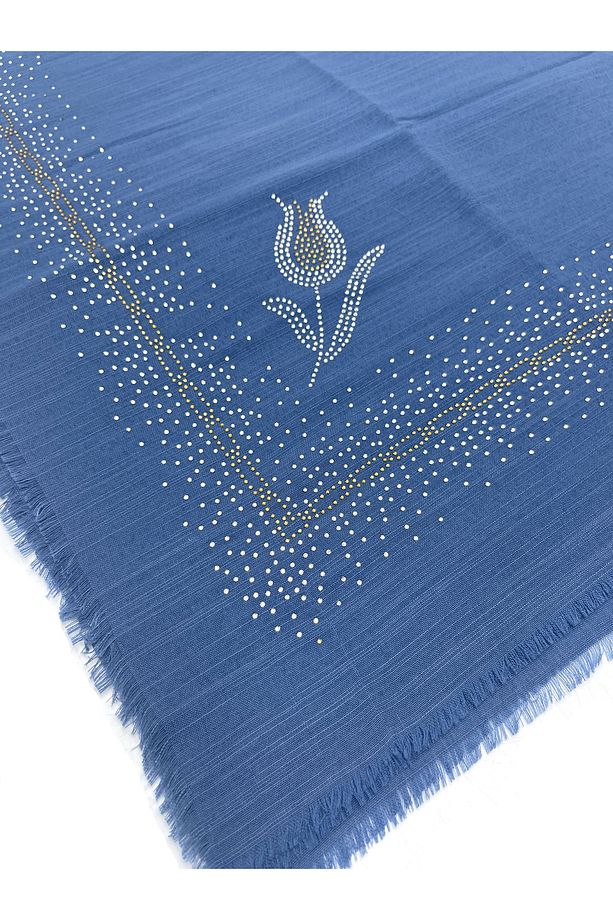 Taş İşlemeli Flamlı 10'lu Set Yazma Gül Desenli Hediyelik Eşarp 100x100cm Dağıtmalık Toptan - 5