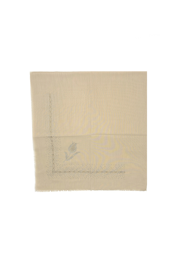 Taş İşlemeli Flamlı 7'li Set Yazma Gül Desenli Hediyelik Eşarp 100x100cm Dağıtmalık Toptan - 7