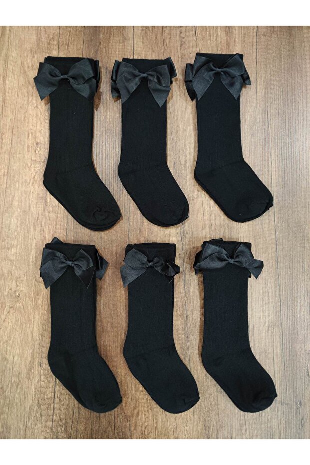 Girl's 6 Pairs of Accessory Bow Cotton Knee-Cuff Socks