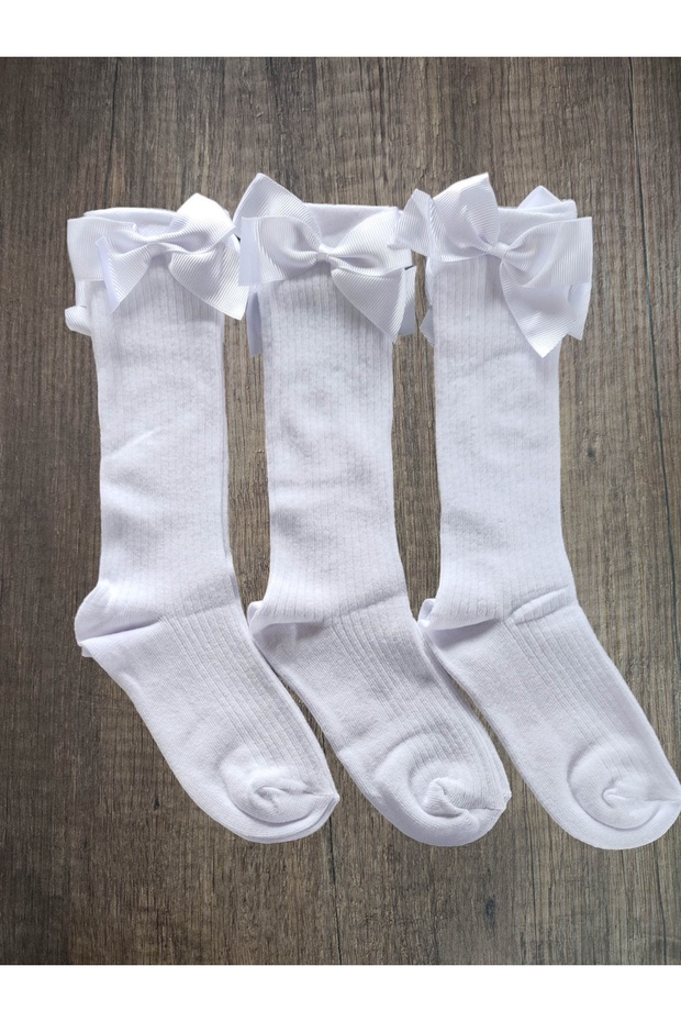 Girl's 3 Pairs of Accessory Bow Cotton Knee-Cuff Socks