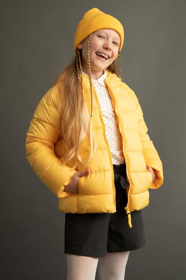 Girl's Hooded Lining Fleece Puffer Coat